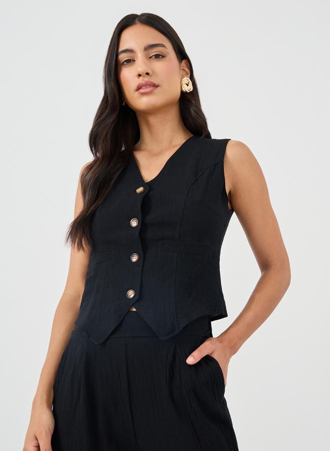 Styli Styli Solid Sleeveless Waistcoat and Wide Leg Pants Co-Ords - Image 2