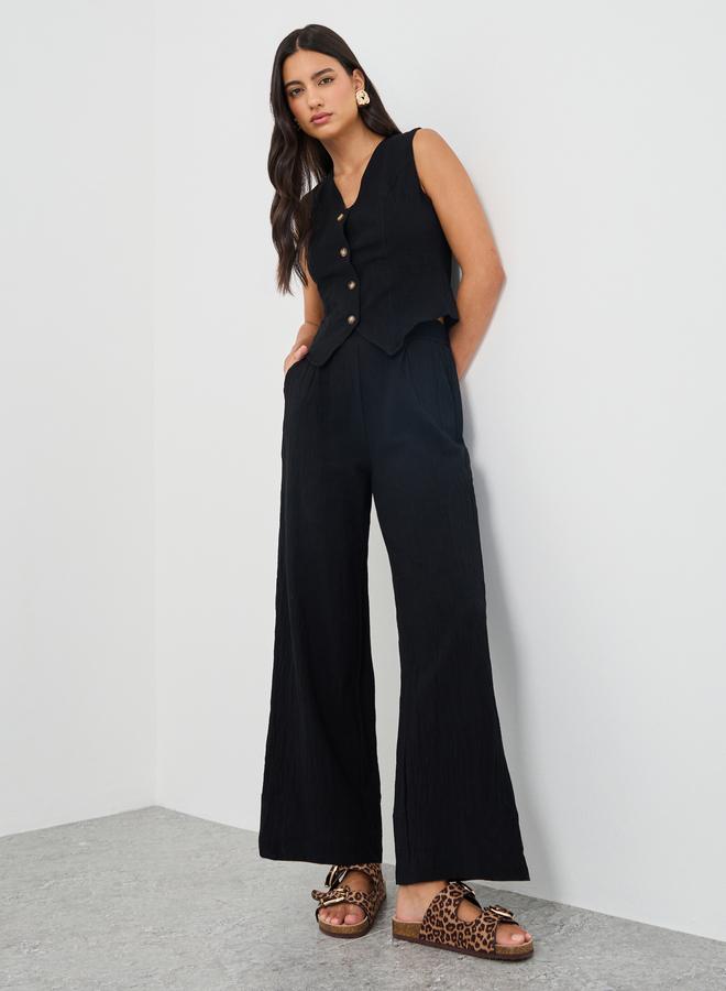 Styli Styli Solid Sleeveless Waistcoat and Wide Leg Pants Co-Ords - Image 1