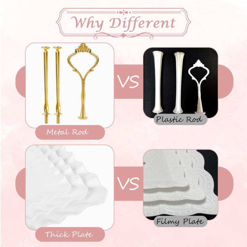 PinCute 5 Pcs Dessert Table Display Set - 2 X Cupcake Stand Holder/Cup Cake Tier Tower & 3 X Serving Tray Combo for Tea Party, Birthday, Baby Shower (Wave Square) - Image 2