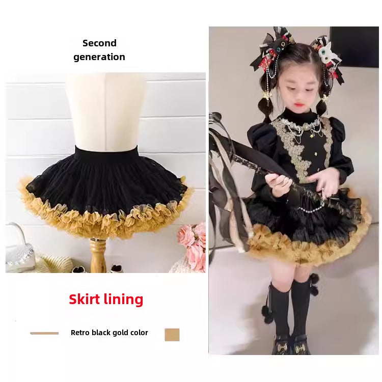 2024 Girls Tutu Skirt Spring Summer New Fashion Black Gold (2.0 Gabon Edition) 