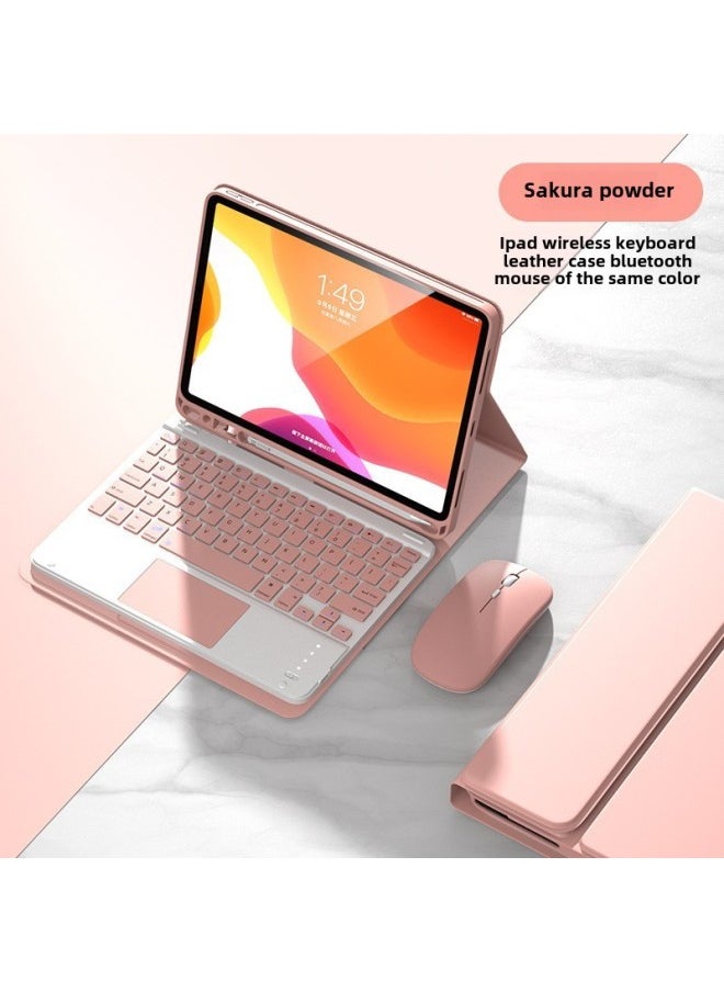 Generic For IPad10 Generation Protective Case Magnetic Suction With Pen Slot Pro11 Bluetooth Keyboard Mouse 9 Generation Tablet Protective Case-Color:Sakura Powder-leather Case Touch Keyboard And Mouse-Applicable Model:iPad Pro12.9 Inch 2022/21/20/18 Universal  - Image 1