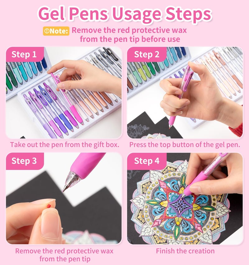 Joyask Gel Pens For Coloring, 12 Colors Retractable Colored Pens for Black Paper & White Paper, 0.7mm Fine Point Colorful Pens for Coloring, Writing, Drawing, Journaling, Note Taking, Office, Home - Image 5