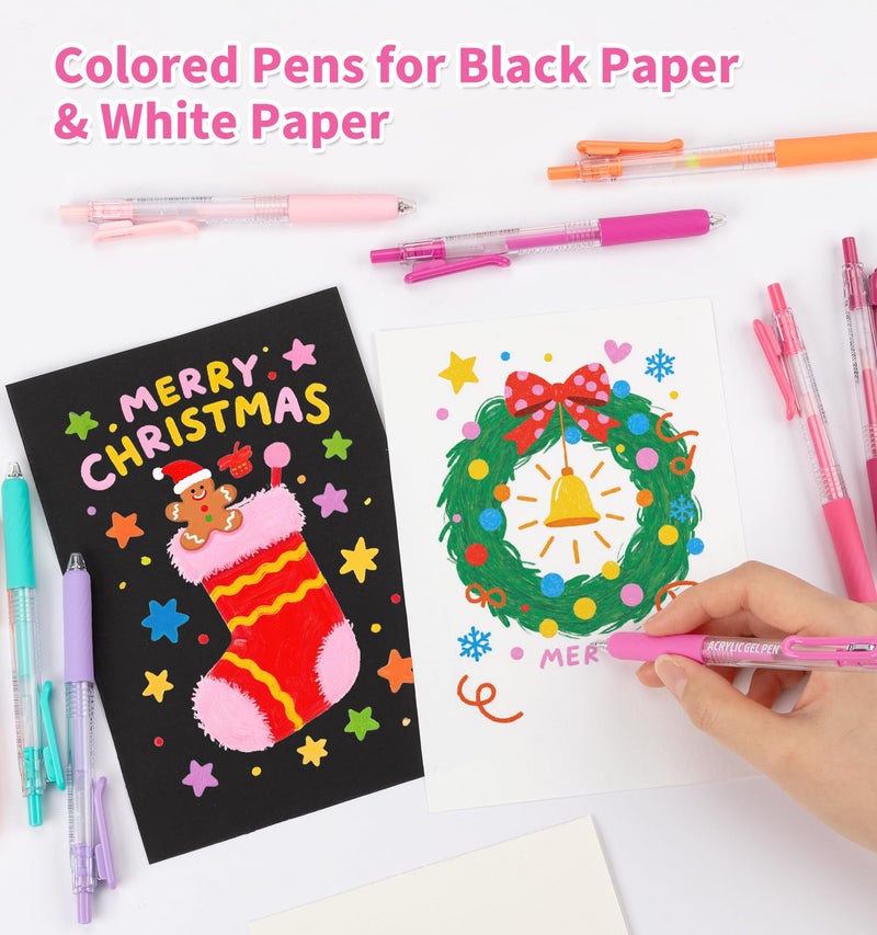 Joyask Gel Pens For Coloring, 12 Colors Retractable Colored Pens for Black Paper & White Paper, 0.7mm Fine Point Colorful Pens for Coloring, Writing, Drawing, Journaling, Note Taking, Office, Home - Image 2
