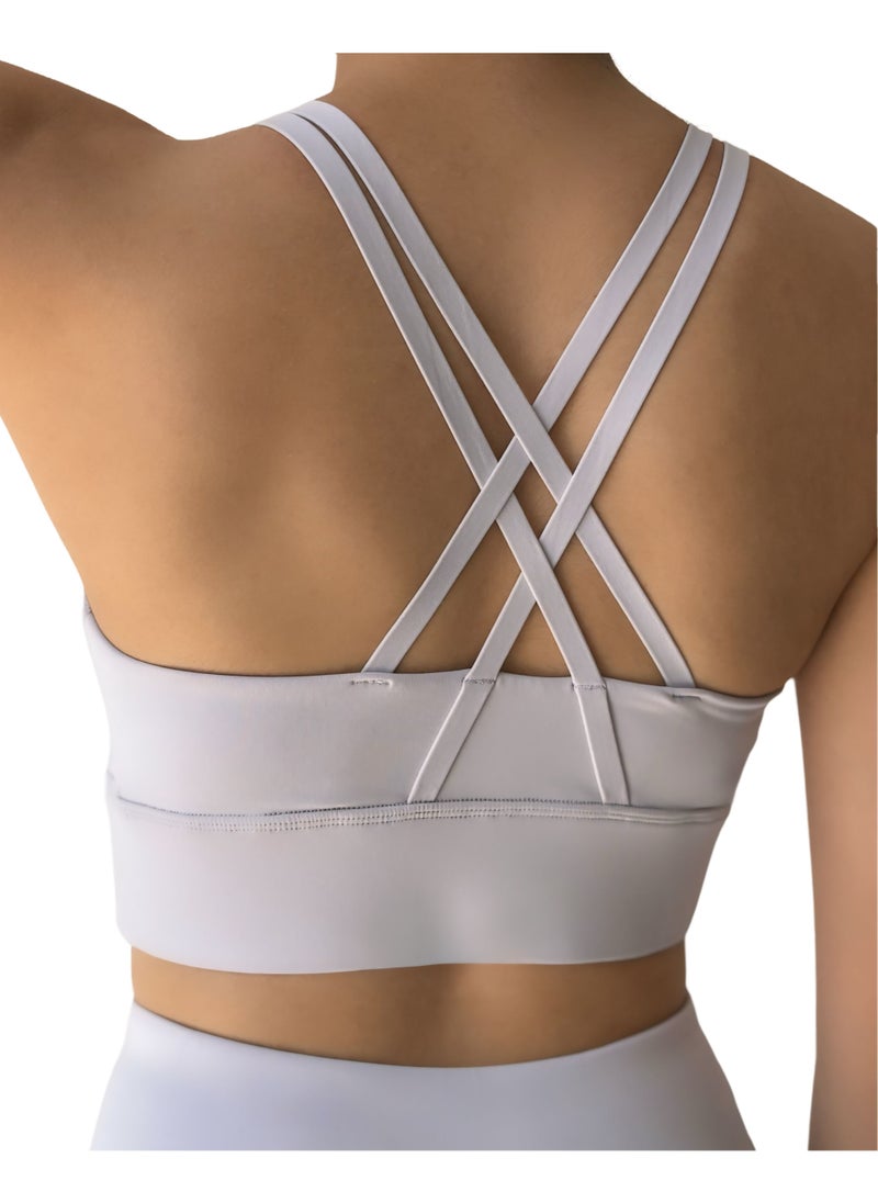 Texcraft Women's Sports Bra with Criss-Cross Back – High Elasticity & Breathable Workout Top-Lilac  - Image 2