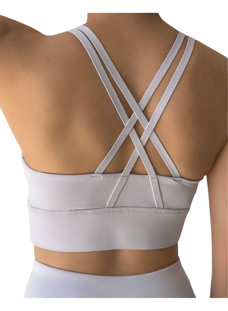 Texcraft Women's Sports Bra with Criss-Cross Back – High Elasticity & Breathable Workout Top-Lilac - Image 1