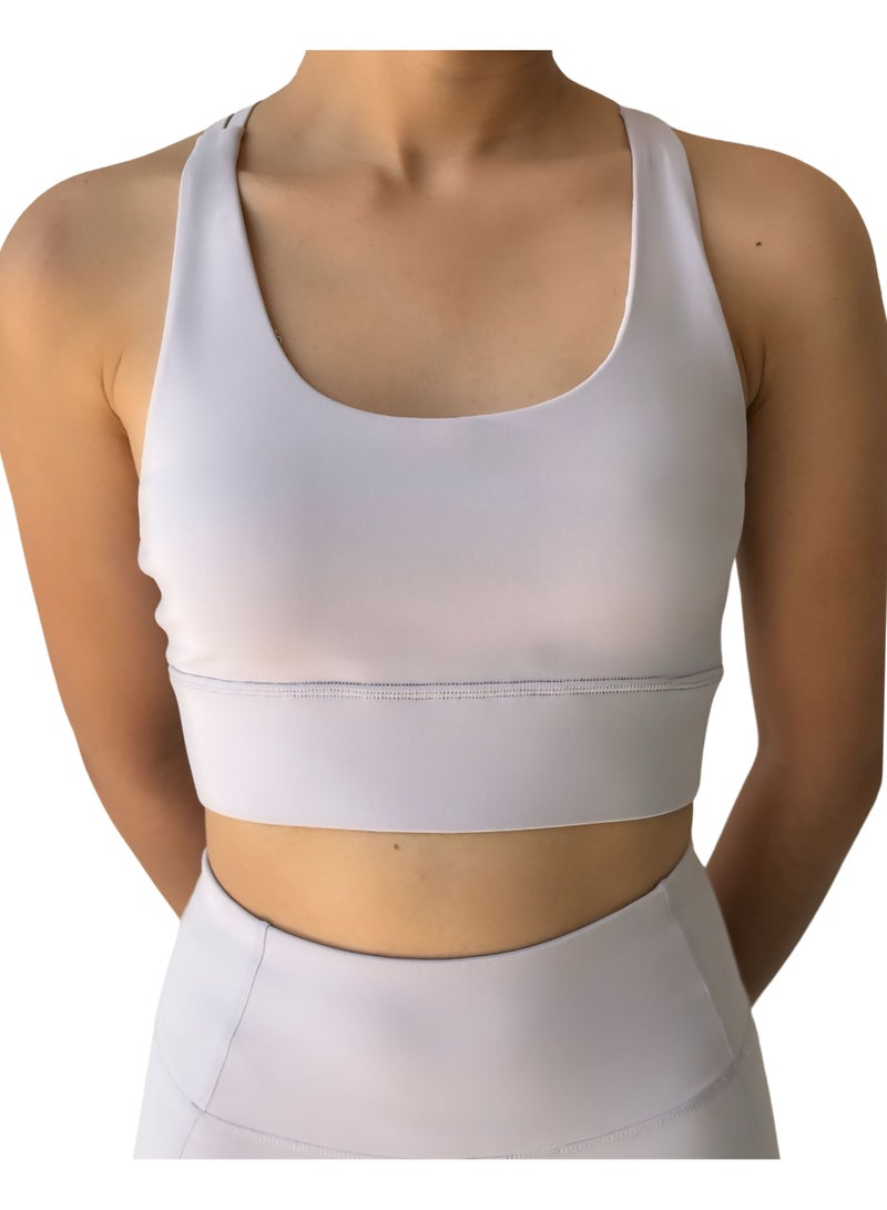 Texcraft Women's Sports Bra with Criss-Cross Back – High Elasticity & Breathable Workout Top-Lilac - Image 2