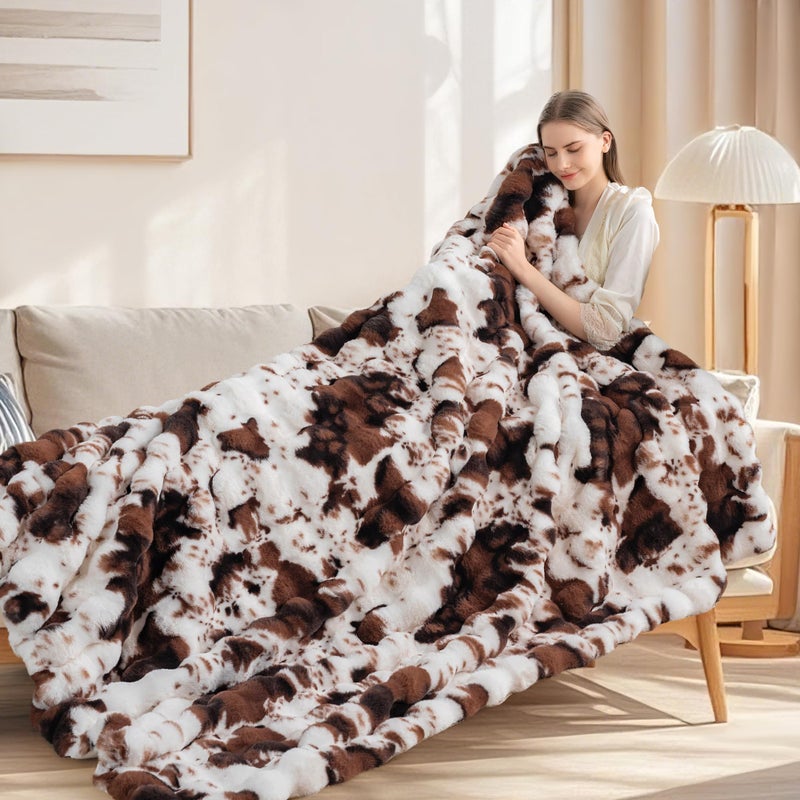 Touchat Cow Print Blanket for Couch, Faux Fur Throw Blanket, Super Heavy Warm Cozy Blankets for Bed Sofa, Bubble Plush Fuzzy Soft Mink Blanket for Living Room Bedroom, Cow Brown - Image 5