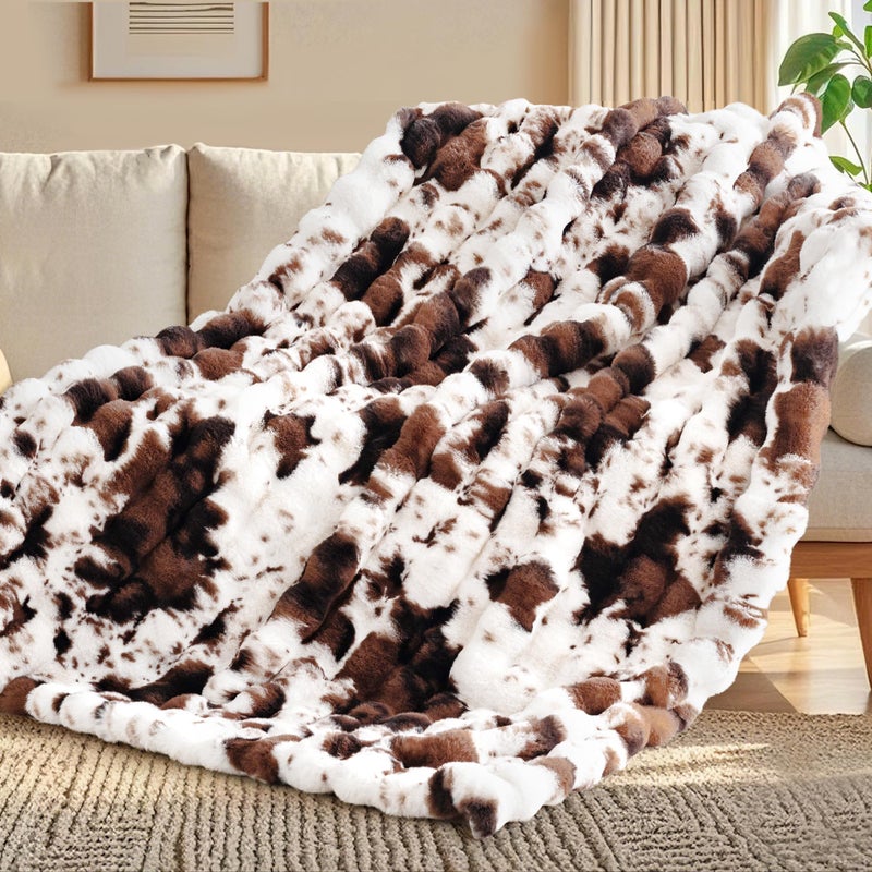 Touchat Cow Print Blanket for Couch, Faux Fur Throw Blanket, Super Heavy Warm Cozy Blankets for Bed Sofa, Bubble Plush Fuzzy Soft Mink Blanket for Living Room Bedroom, Cow Brown - Image 3
