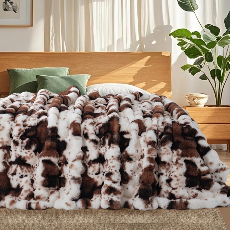 Touchat Cow Print Blanket for Couch, Faux Fur Throw Blanket, Super Heavy Warm Cozy Blankets for Bed Sofa, Bubble Plush Fuzzy Soft Mink Blanket for Living Room Bedroom, Cow Brown - Image 4