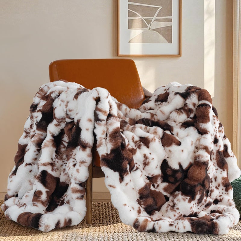 Touchat Cow Print Blanket for Couch, Faux Fur Throw Blanket, Super Heavy Warm Cozy Blankets for Bed Sofa, Bubble Plush Fuzzy Soft Mink Blanket for Living Room Bedroom, Cow Brown - Image 1
