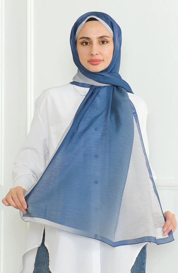 Sefa Merve Karaca Degrade Sparkle Shawl 81059-03 Gray Navy Blue