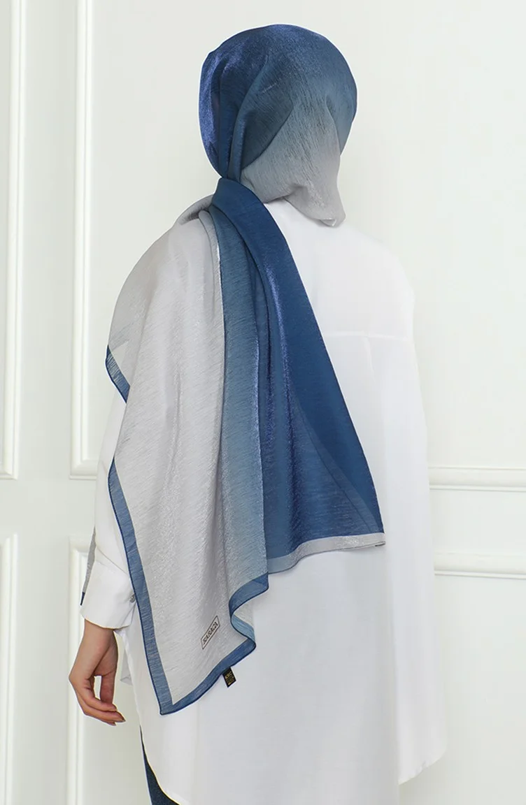 Sefa Merve Karaca Degrade Sparkle Shawl 81059-03 Gray Navy Blue