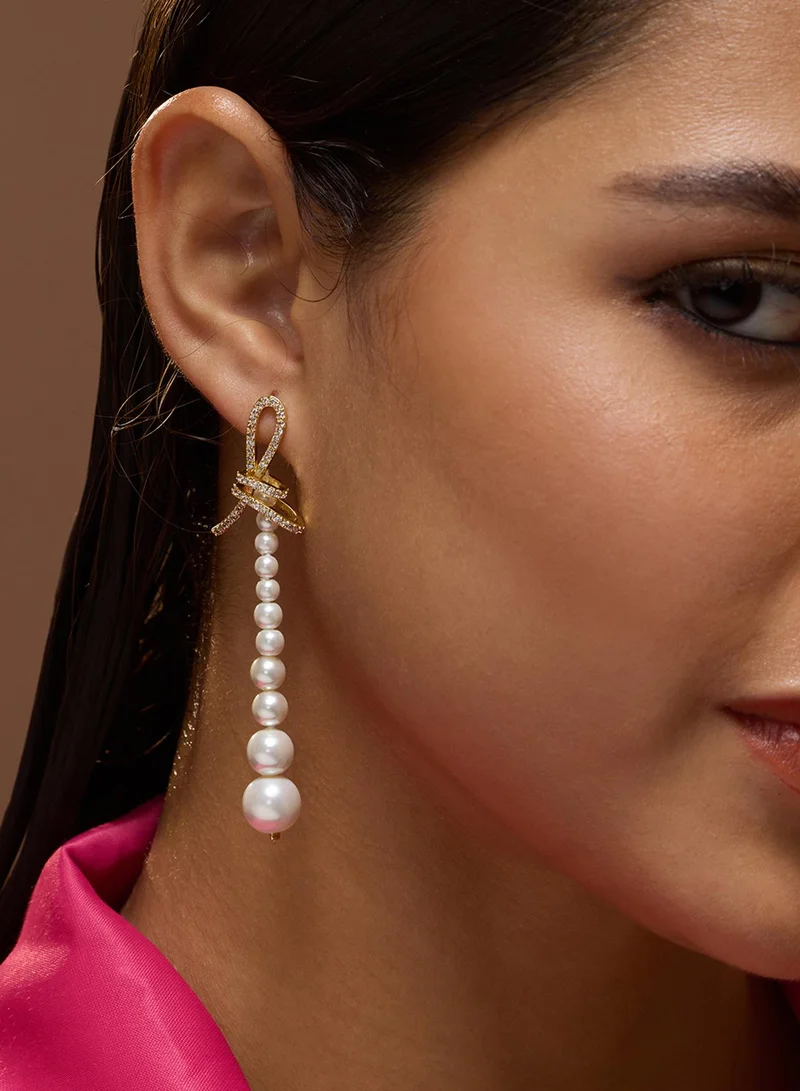 SOHI Stone Studded & Beaded Contemporary Lucie Drop Earrings