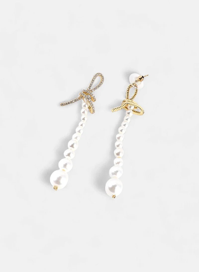 SOHI Stone Studded & Beaded Contemporary Lucie Drop Earrings