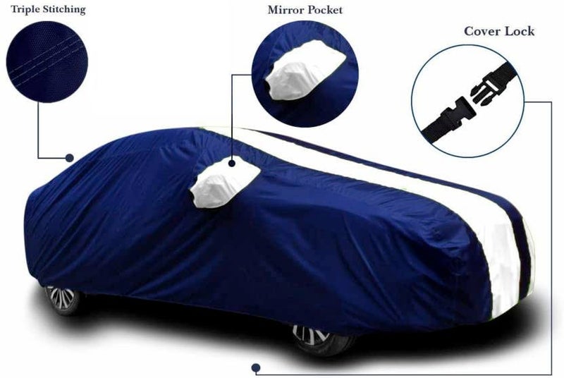 Carigiri White and Navy Blue Car Body Cover for Mahinda XUV 700(Triple Stitched,Mirror Pockets,UV Resistant,Dustproof)(Models-2021,2022) - Image 2