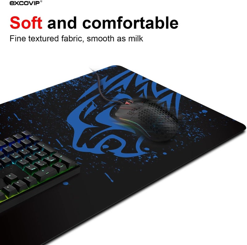 KRESHU Leopard Non-Slip Rubber Base Mouse Mat 700 * 300 * 2mm Large Size Table Mat Stitched Edge Mousepad Gaming Mat Desk Mat Suitable for PC, Computer, Laptop (Blue Leopard, 1-Pcs) - Image 2