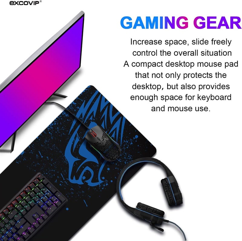 KRESHU Leopard Non-Slip Rubber Base Mouse Mat 700 * 300 * 2mm Large Size Table Mat Stitched Edge Mousepad Gaming Mat Desk Mat Suitable for PC, Computer, Laptop (Blue Leopard, 1-Pcs) - Image 5