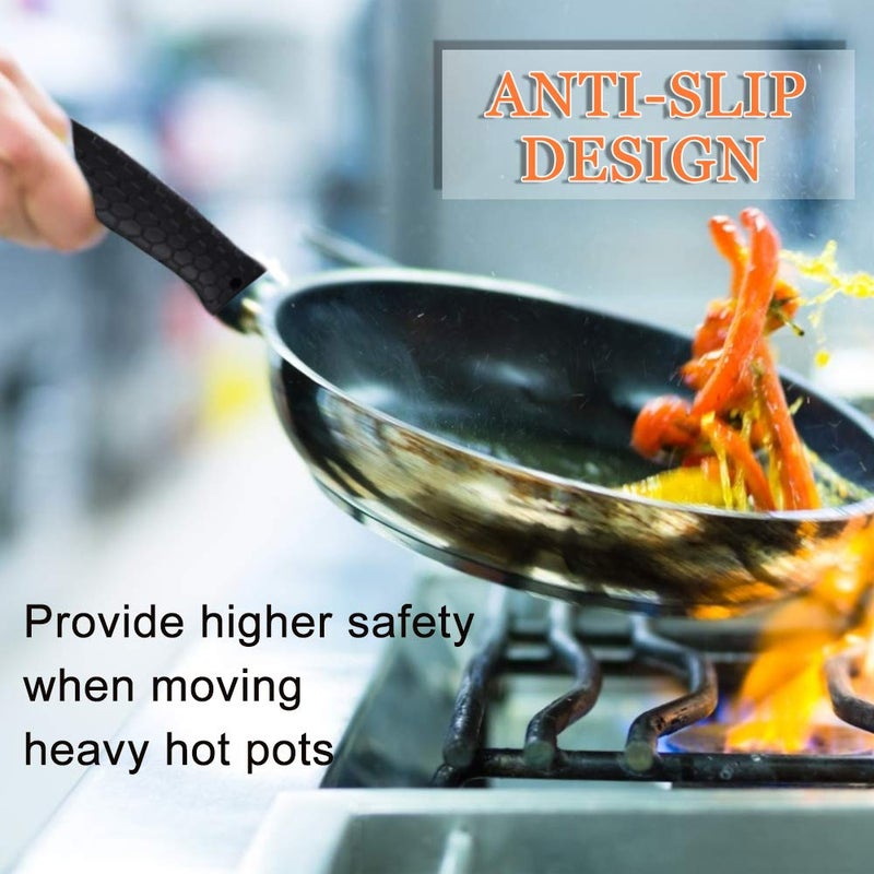 Tinsky Silicone Hot Handle Holder  8 Pieces Pot Holders Cover Silicone Assist Handle Holder Non Slip Pot Holders Rubber Heat Resistant Pot for Frying Cast Iron Skillet Metal Pan (Black)  - Image 4