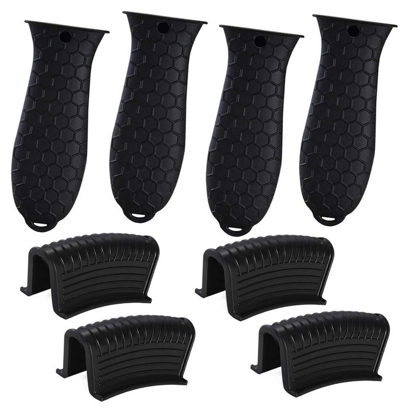 Tinsky Silicone Hot Handle Holder  8 Pieces Pot Holders Cover Silicone Assist Handle Holder Non Slip Pot Holders Rubber Heat Resistant Pot for Frying Cast Iron Skillet Metal Pan (Black)  - Image 1