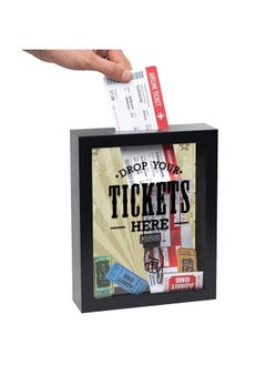 7X9" Drop Your Tickets Here' Decorative Memento Memory Ticket Shadowbox Frame With Toploading Slot For Sports Concert Movie Stub Travel Keepsake. Polished Glass Front Black