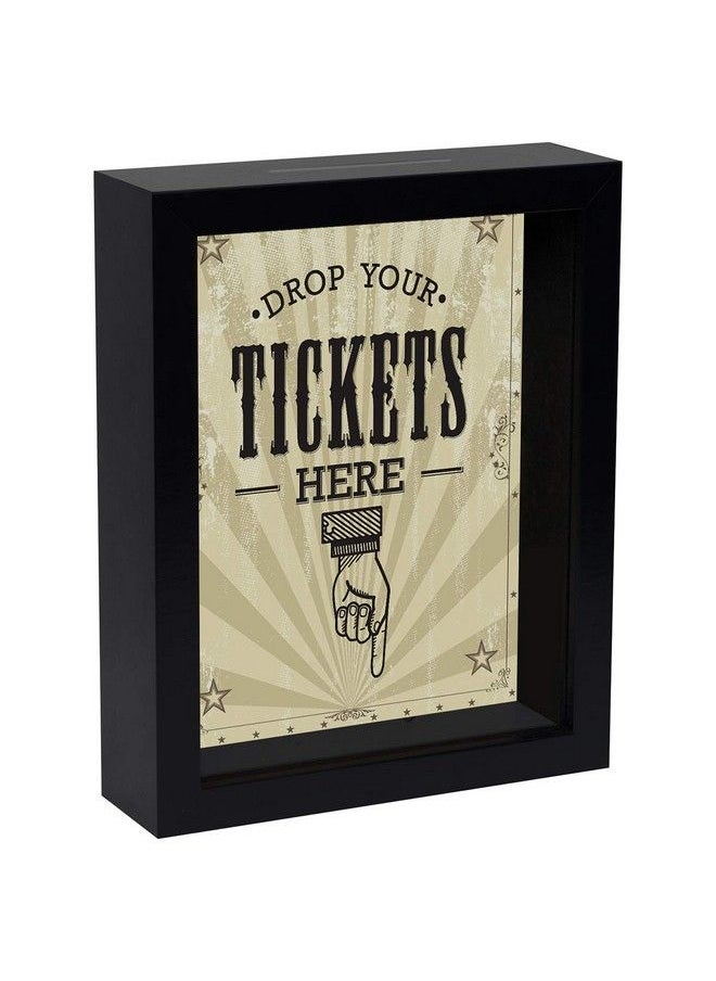 Americanflat - 7X9" Drop Your Tickets Here' Decorative Memento Memory Ticket Shadowbox Frame With Toploading Slot For Sports Concert Movie Stub Travel Keepsake. Polished Glass Front Black - Image 1