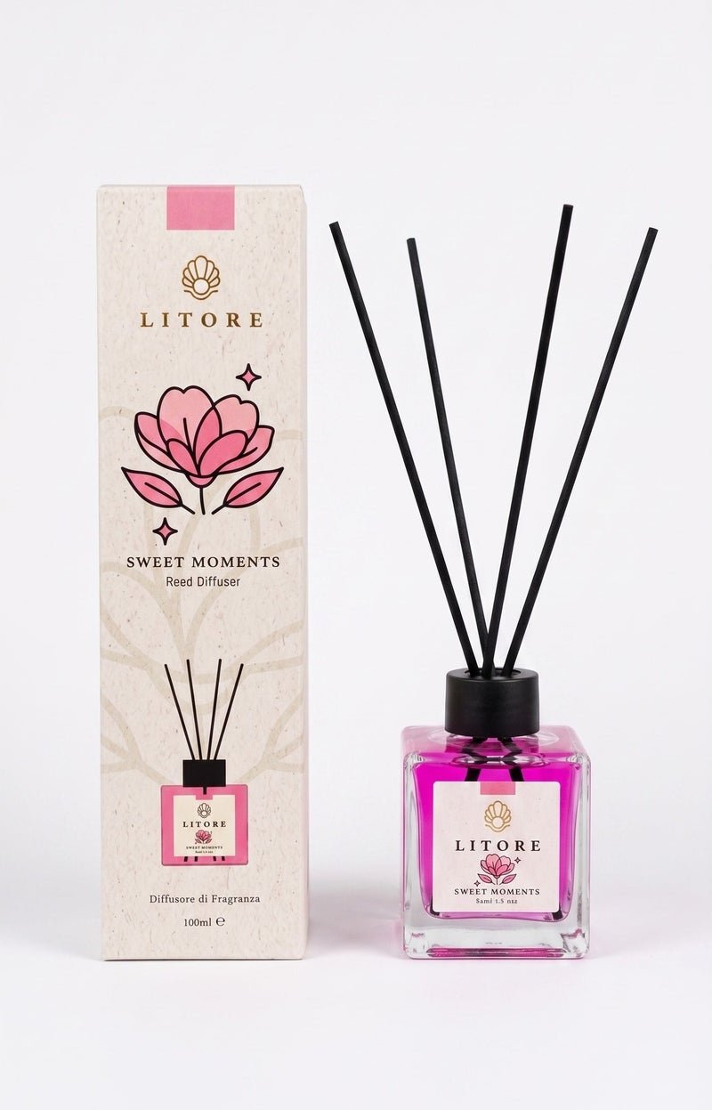 لتور ليتوري معطر منزلي بعيدان القصب - عطر Sweet Moments، سعة 100 مل | عطر منزلي يدوم طويلاً | فواحة أنيقة للمنزل والمكتب - Image 1