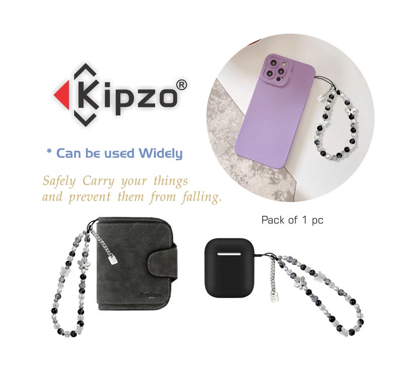 KIPZO® Butterfly beads phone charms aesthetic for mobile cover string hanging jewellery crystal good luck lanyard cute bracelet for women girls kids Handmade Acrylic pearl beaded cord wrist strap - Image 2
