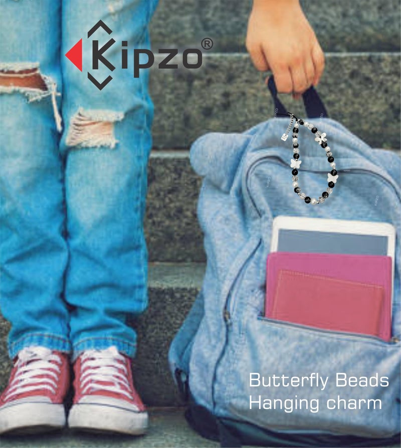 KIPZO® Butterfly beads phone charms aesthetic for mobile cover string hanging jewellery crystal good luck lanyard cute bracelet for women girls kids Handmade Acrylic pearl beaded cord wrist strap - Image 5