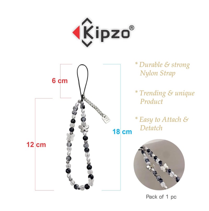 KIPZO® Butterfly beads phone charms aesthetic for mobile cover string hanging jewellery crystal good luck lanyard cute bracelet for women girls kids Handmade Acrylic pearl beaded cord wrist strap - Image 3