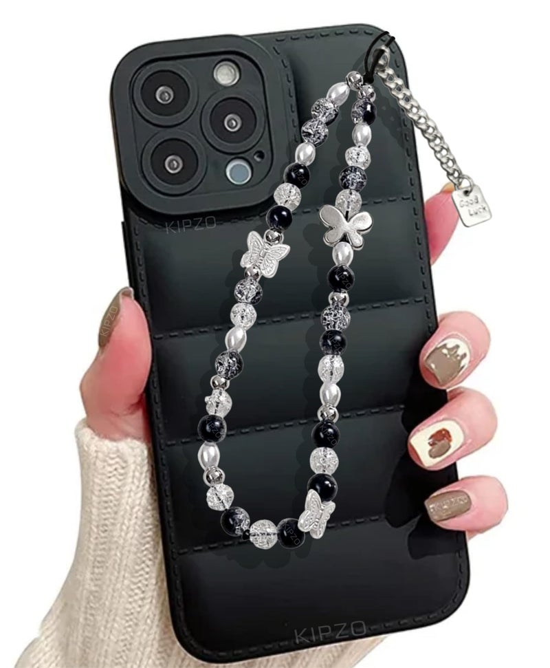 KIPZO® Butterfly beads phone charms aesthetic for mobile cover string hanging jewellery crystal good luck lanyard cute bracelet for women girls kids Handmade Acrylic pearl beaded cord wrist strap - Image 1