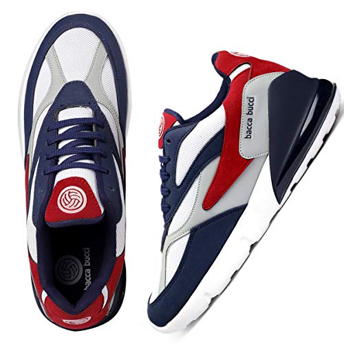Bacca Bucci® Men's Urban Retro Series 2.0 Color Blocked Fashion Sneaker/Sports for Walking, Party,Shopping,Running & Fun- Blue & Red, Size UK8 - Image 5