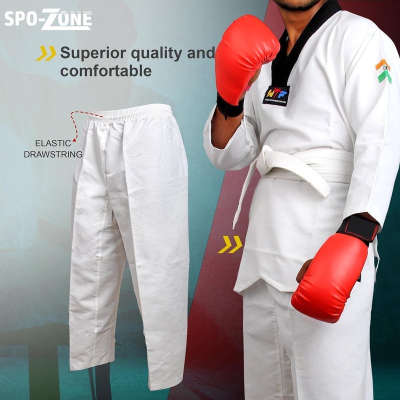 SPO Zone Taekwondo Uniform Set For Boys,Girls,Men, Women, White Cotton Blend, Traditional Style with Belt, Unisex Training Martial Arts Dress - Image 5