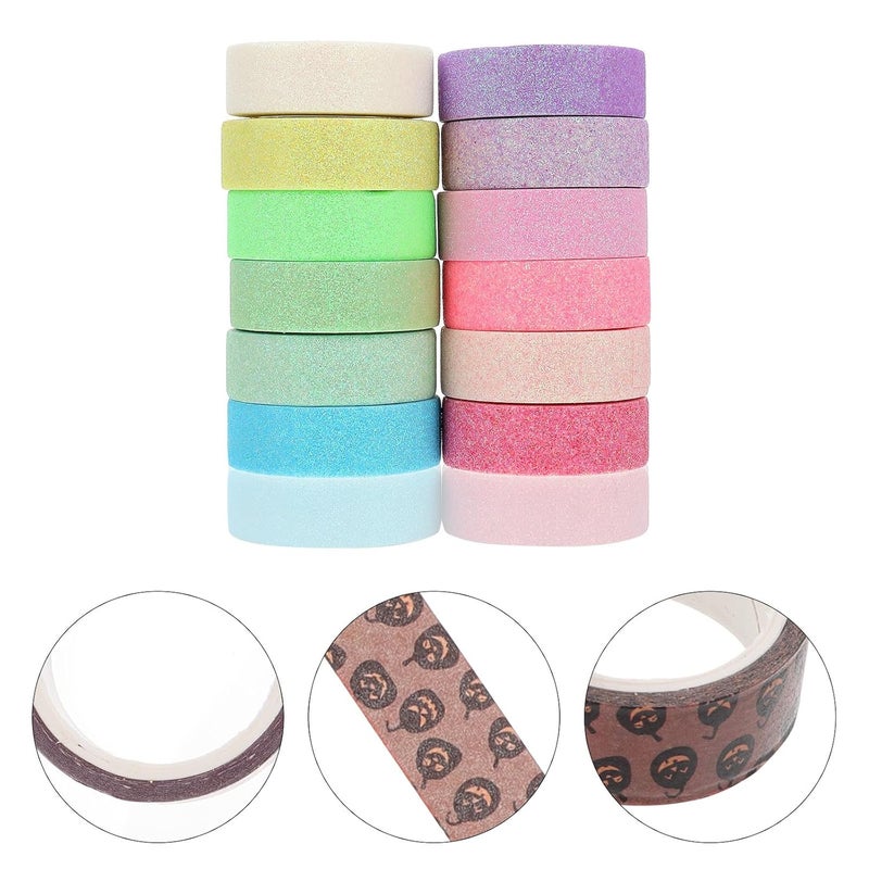 12 Rolls Glitter Washi Tape DIY Paper Decor Colored Craft Decorative Tapes for Scrapbooking and Hand Account Pastel Rainbow Colors Self-Adhesive for Creative Projects - Image 5