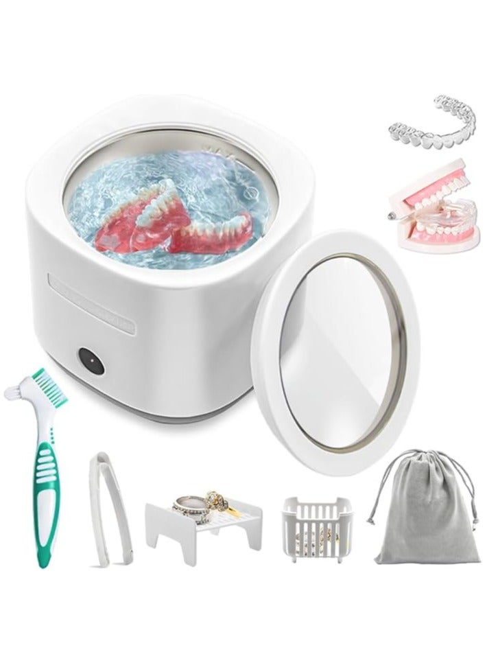 AROAQ Ultrasonic Cleaner 30W 42KHz Ultrasonic Cleaner Machine for Denture Retainer Mouth Guard Whitening Tray Toothbrush Head with 180ml SUS304 Tank&Transparent Lid for Jewelry Rings Coins - Image 1
