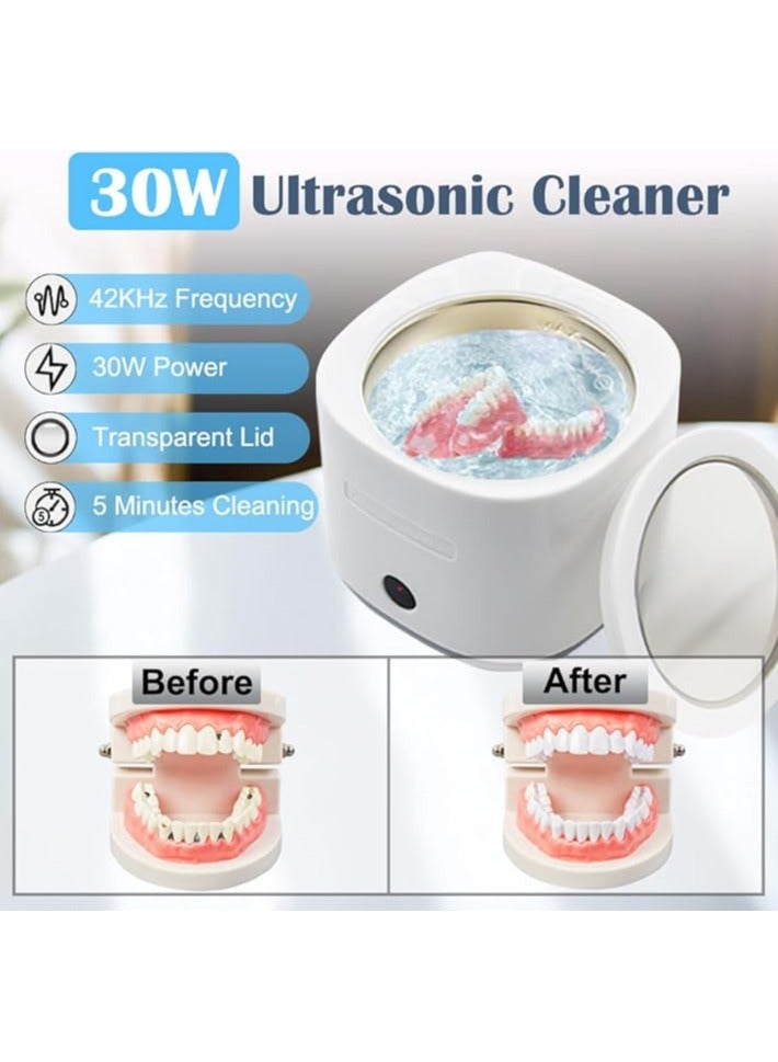 AROAQ Ultrasonic Cleaner 30W 42KHz Ultrasonic Cleaner Machine for Denture Retainer Mouth Guard Whitening Tray Toothbrush Head with 180ml SUS304 Tank&Transparent Lid for Jewelry Rings Coins - Image 3