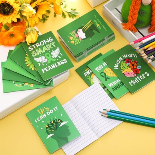 Dinifee 100 Pcs Mini Mental Health Notepads Small Memo Pad Notepads Bulk Mental Health Awareness Green Ribbon Pocket Notebooks, 10 Styles - Image 5