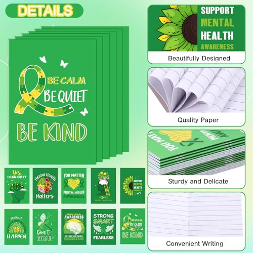 Dinifee 100 Pcs Mini Mental Health Notepads Small Memo Pad Notepads Bulk Mental Health Awareness Green Ribbon Pocket Notebooks, 10 Styles - Image 3