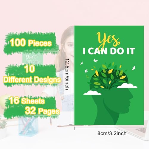 Dinifee 100 Pcs Mini Mental Health Notepads Small Memo Pad Notepads Bulk Mental Health Awareness Green Ribbon Pocket Notebooks, 10 Styles - Image 2