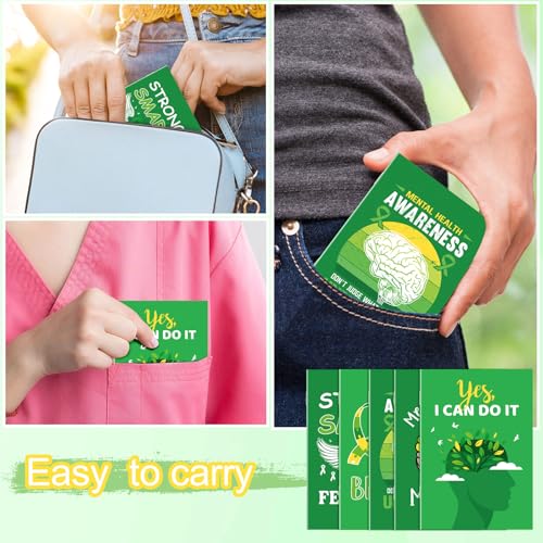 Dinifee 100 Pcs Mini Mental Health Notepads Small Memo Pad Notepads Bulk Mental Health Awareness Green Ribbon Pocket Notebooks, 10 Styles - Image 4