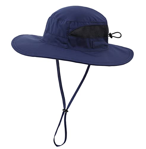 Connectyle Womens Outdoor Mesh Boonie Sun Hat Summer Wide Brim UV Protection Fishing Hat Safari Cap Navy Blue - Image 1