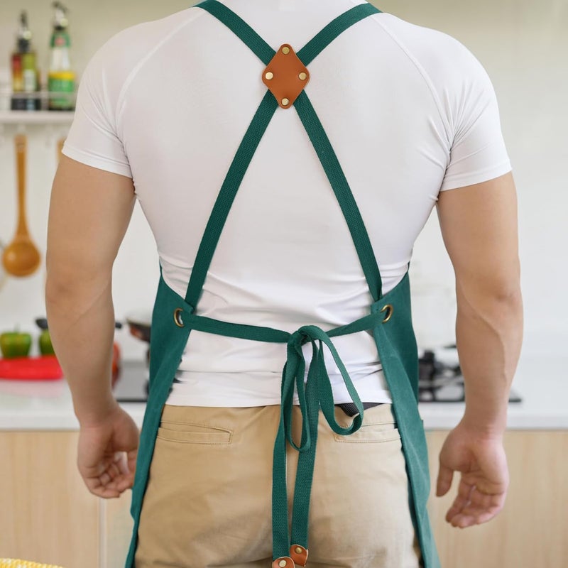 Aoomzoon Canvas Aprons for Men Chef Apron, Work Apron with Large Pockets - 16oz Heavy Duty Cross Back, BBQ, Cooking - Image 3