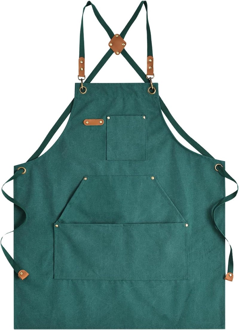 Aoomzoon Canvas Aprons for Men Chef Apron, Work Apron with Large Pockets - 16oz Heavy Duty Cross Back, BBQ, Cooking - Image 1