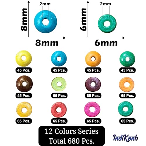 INDIKONB Wooden Beads Combo Set | Premium Natural Wood Beads for DIY Crafts, Jewelry Making | Multi-Shape & Size Wooden Beads Set (Multicolor) - Image 3