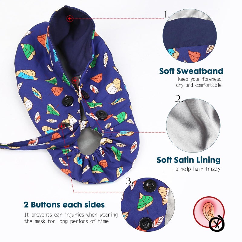 Yuest Satin Lined Scrub Caps with Buttons & Sweathand, Surgical Caps for Women - Image 2