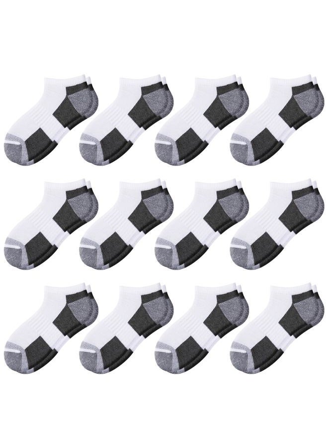 Comfoex 12 Pairs Boys Ankle Cushioned Socks Athletic Low Cut Sports Breathable Socks For Kids 4-6 6-8 8-10 10-12 Years Old, White 12 Pairs, 10-12 Years - Image 1