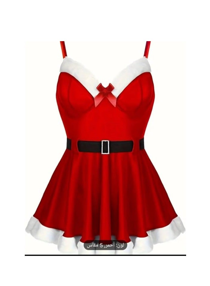 Hanady Trendy women's lingerie made of French velvet and fur - a feminine look that combines elegance and comfort - red 