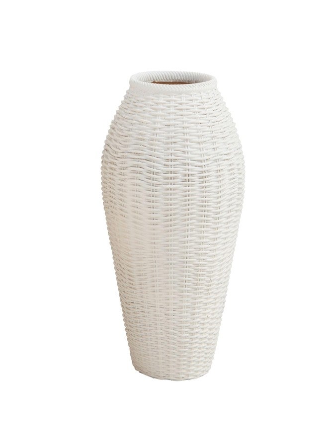 Mud Pie White Resin Basket Weave Vase, Small, 9" x 6"