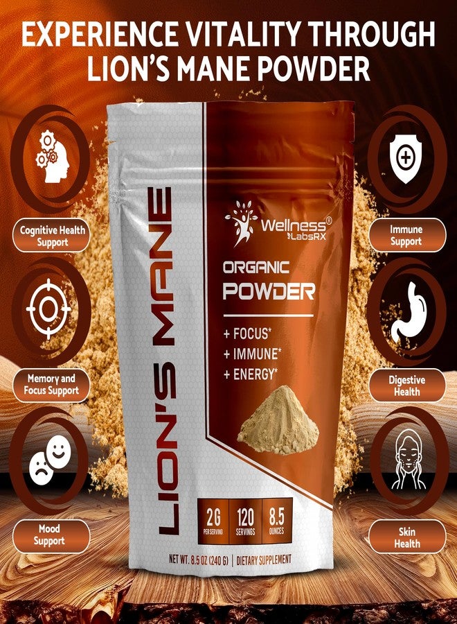 WELLNESS LABSRX Lions Mane Powder, Mushroom Supplement - 2000mg - Lions Mane Supplement - Lion's Mane Mushroom Powder Brain Supplements for Memory and Focus, Immune Support and Health - 120 Servings - Image 3