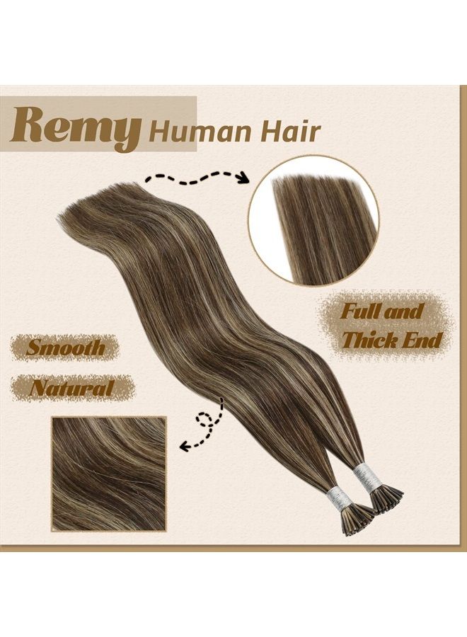 YoungSee I Tip Hair Extensions Real Human Hair Keratin Tip Hair Extensions Human Hair Dark Brown with Blonde Highlights Thick Hair Itip Hair Extensions Human Hair Fusion Extensions 20 Inch 1g/s 50g - Image 4