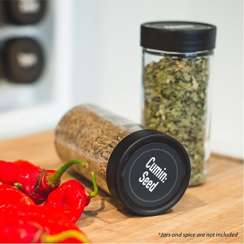 AllSpice Ultimate Spice label Set 525 Preprinted Water Resistant Round Spice Jar Labels Set 1.5" with Extra Fine White Paint Pen(Modern Black) - Image 2